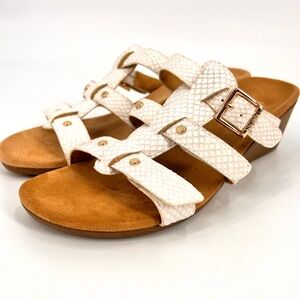 Vionic Radia Snake Reptile Triple Adjustable Strap Wedge  Sandal Sz 6 White